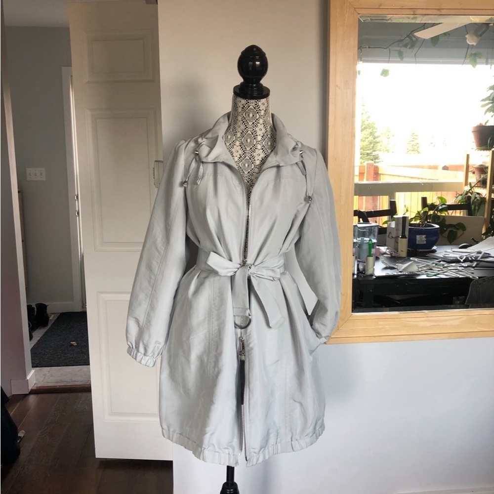 Nine West Oversized Belted Icy Blue Trench Coat Jacket